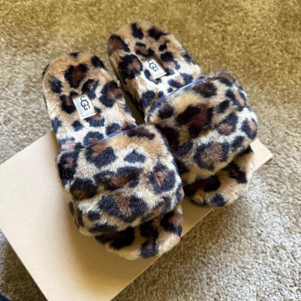 UGG Tan and Brown Leopard Slippers